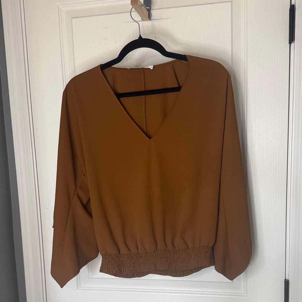 Amanda Uprichard Chestnut V-Neck Blouse. NWOT